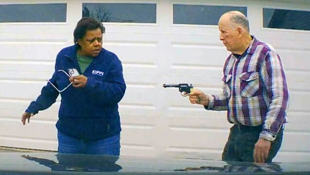 <p>William Brock, right, holds a weapon to Uber driver Loletha Hall (Clark County Sheriff’s Office via AP)</p>