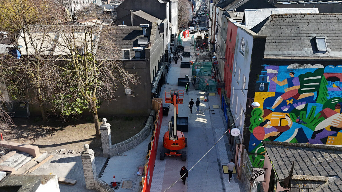 Workers on Tuckey St carrying out public realm improvements last July