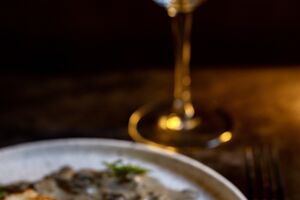 Halibut with a creamy mushroom sauce