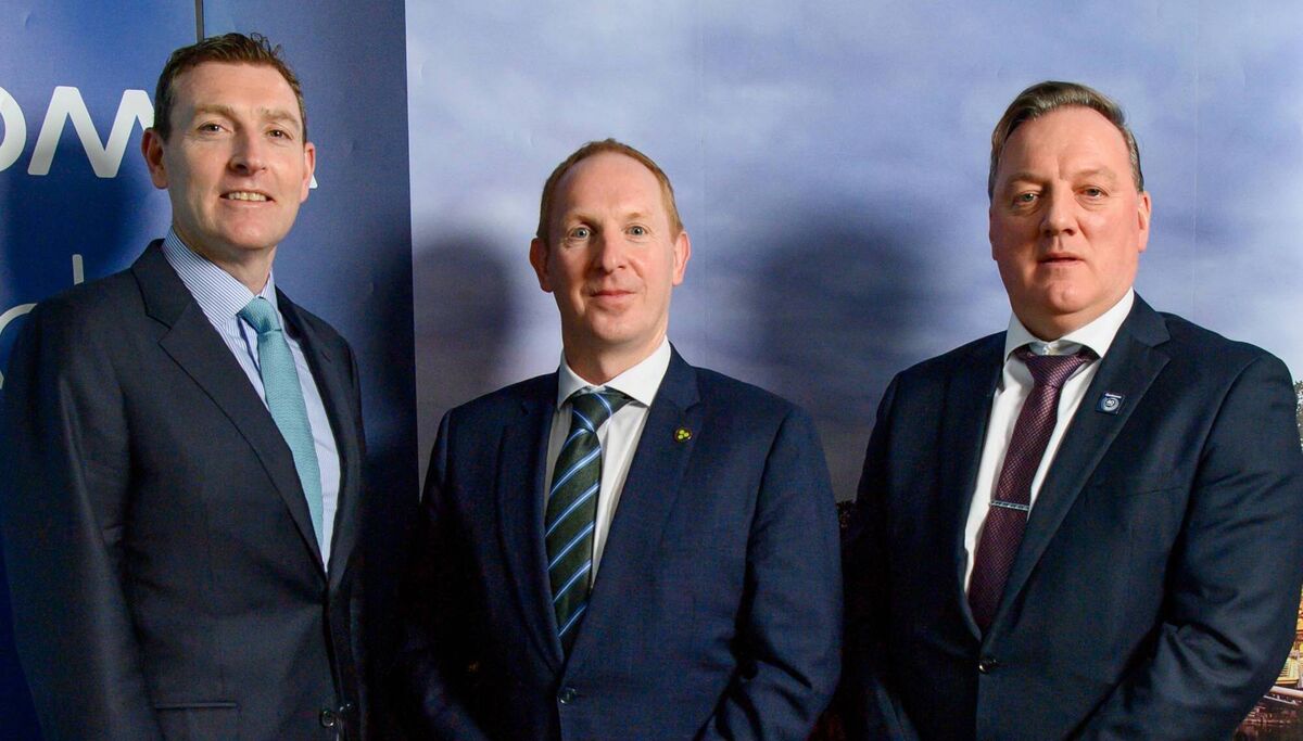 Pictured L – R at the announcement by Qualcomm Technologies of a €125m investment in AI transformation is EVP, Chief Strategy and Corporate Development Officer of Qualcomm Incorporated, Colin Ryan, Michael Lohan, CEO IDA Ireland Vice President of Engineering at QT Technologies Ireland Limited, Paul Kelleher. Pic Daragh Mc Sweeney/Provision