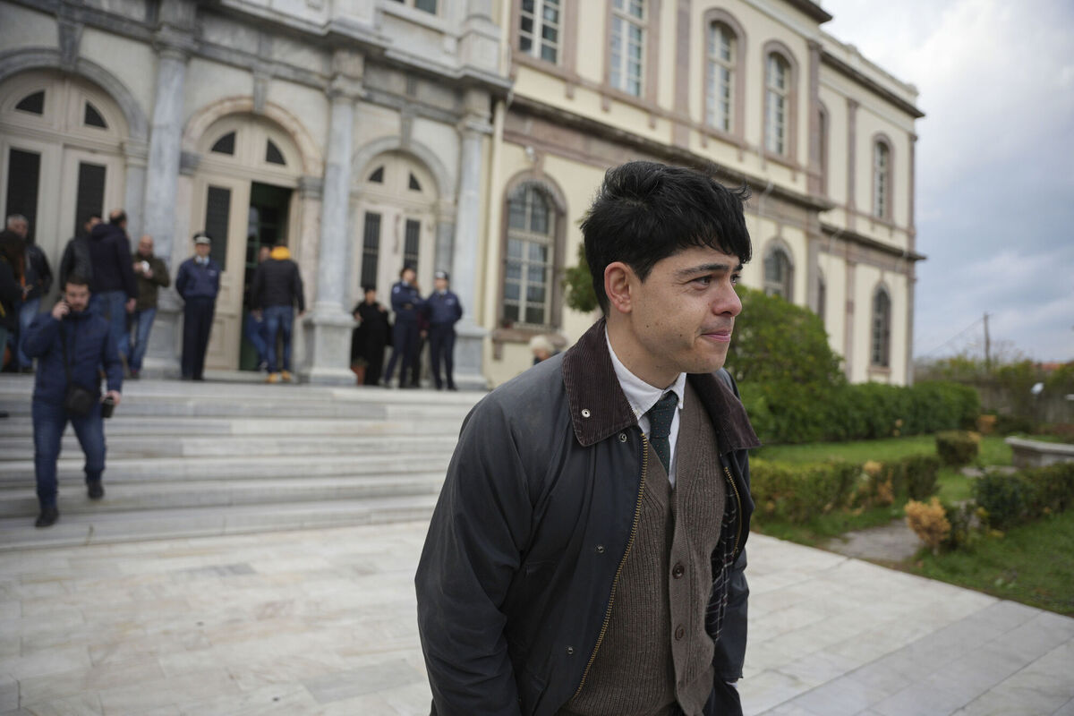 Sean Binder, one of 24 aid workers and volunteers accused of participating in migrant rescue operations, waits outside the court in Mytilene, on the northeastern Aegean island of Lesvos, Greece, Tuesday, Jan. 10, 2023. Picture: AP Photo/Panagiotis Balaskas