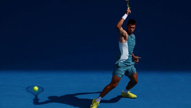 <p>2026 World Sports Photography Tennis - Australian Open - Melbourne Park, Melbourne, Australia - January 19, 2025 Spain's Carlos Alcaraz in action during his fourth round match against Britain's Jack Draper REUTERS/Edgar Su</p>