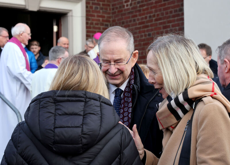Former minister Éamon Ó Cuív was among the mourners at the funeral Mass of Seán Ó Sé at Our Lady of Lourdes Church, Ballinlough Rd, Cork, on Friday. Pictures: Jim Coughlan