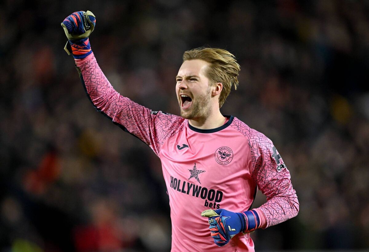 Caoimhin Kelleher of Brentford celebrates  (Photo by Shaun Botterill/Getty Images)