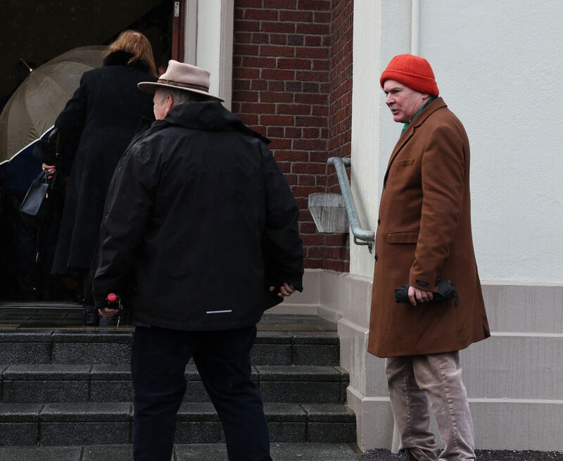 Singer-songwriter John Spillane arriving at Our Lady of Lourdes Church, Ballinlough Rd, Cork, for Seán Ó Sé's funeral Mass on Friday. Picture: Jim Coughlan