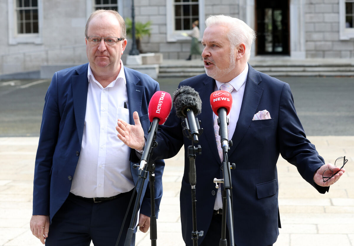 Independent Ireland TDs Michael Collins (Cork South-West) and Ken O'Flynn (Cork North-Central) on the plinth at Leinster House. File picture: Sasko Lazarov/RollingNews