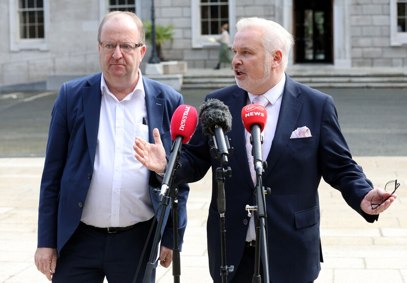Independent Ireland TDs Michael Collins (Cork South-West) and Ken O'Flynn (Cork North-Central) on the plinth at Leinster House. File picture: Sasko Lazarov/RollingNews