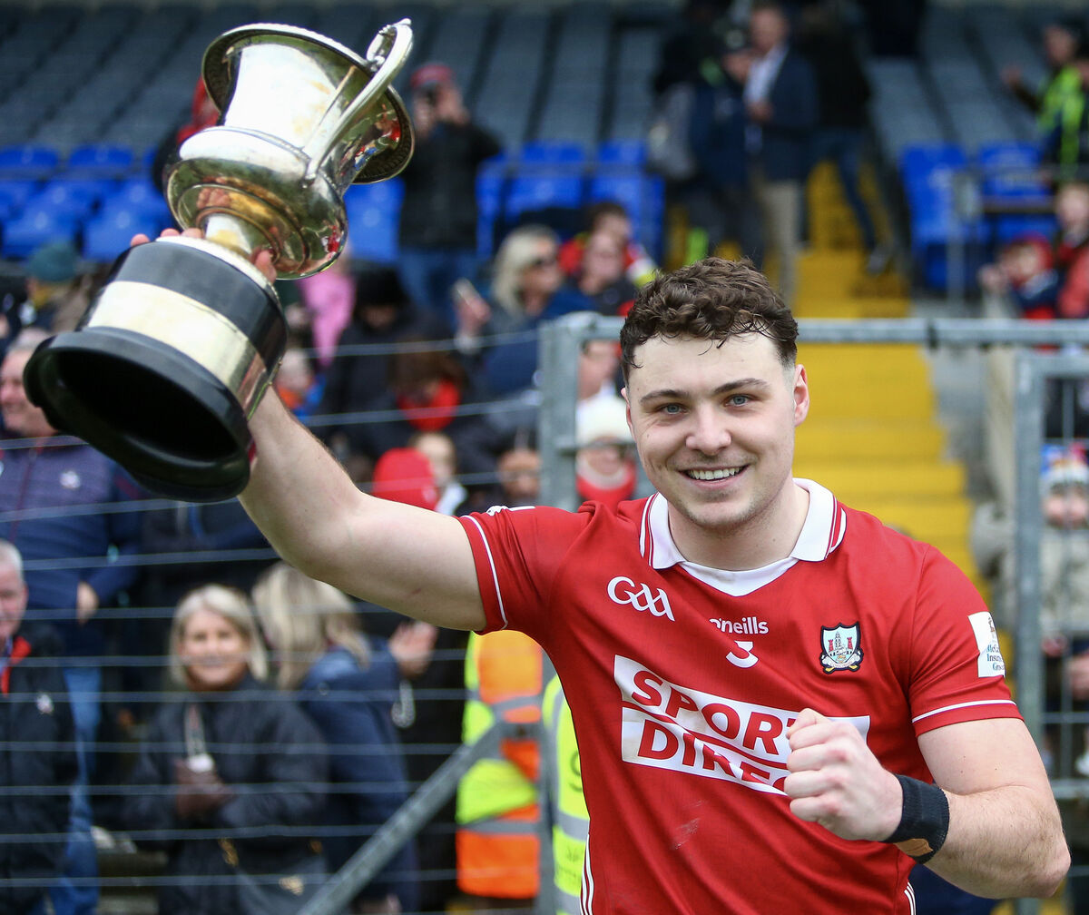 Cork’s Daniel O’Mahony with the McGrath Cup. Pic: Inpho