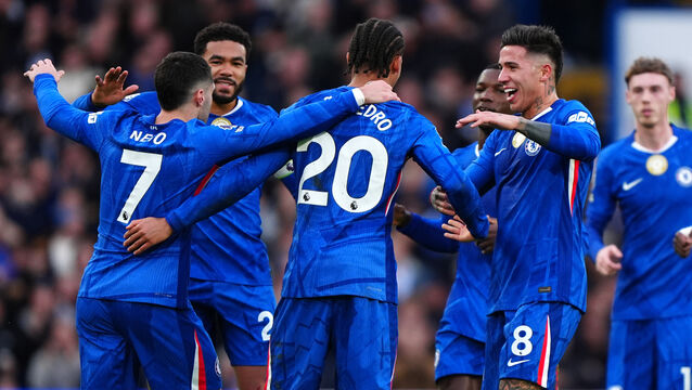 <p>Joao Pedro (centre) and Cole Palmer were on target for Chelsea. Pic: Bradley Collyer/PA</p>
