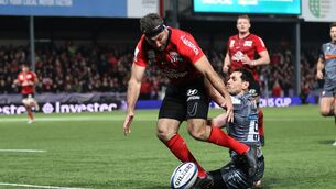 <p>RC Toulon's Jérémy Sinzelle and Tomos Williams of Gloucester. Pic: INPHO/Bryan Keane</p>