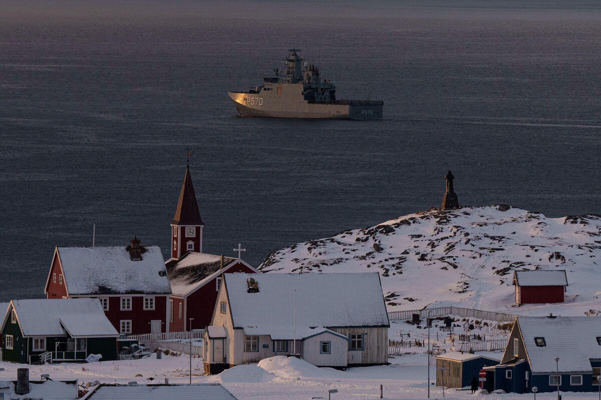 Military vessel HDMS Knud Rasmussen of the Royal Danish Navy patrols near Nuuk, Greenland, on Thursday, Jan. 15, 2026. Picture: AP Photo/Evgeniy Maloletka