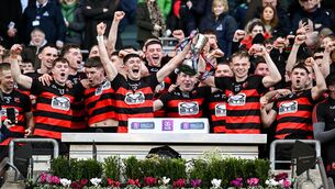 <p>GREATNESS: Ballygunner joint captains Peter Hogan and Michael Mahony lift the Tommy Moore Cup. Pic: Seb Daly/Sportsfile</p>