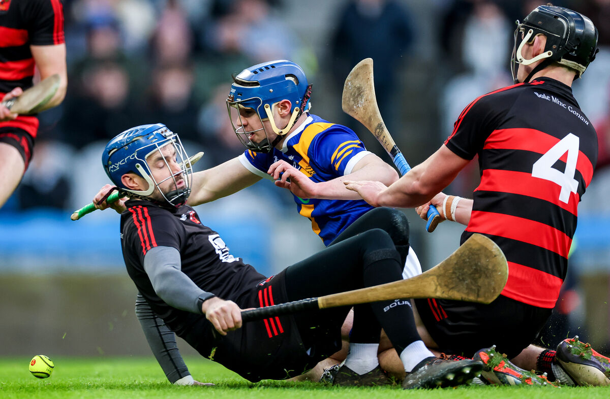 Loughrea's Vince Morgan misses a chance on goal. Pic: ©INPHO/Dan Clohessy