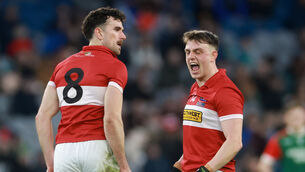 <p>Dingle’s Mark O’Connor celebrates scoring a two pointer with Matthew Flaherty. Pic: ©INPHO/James Crombie</p>