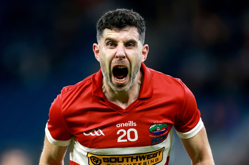 Dingle’s Mikey Geaney celebrates after scoring the winner. Pic: James Crombie/Inpho