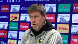 <p>La Rochelle’s Head Coach Ronan O'Gara speaks to the media after the match. Pic: Billy Stickland</p>