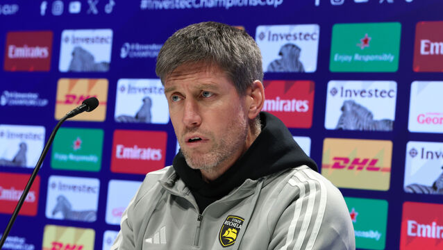 <p>La Rochelle’s Head Coach Ronan O'Gara speaks to the media after the match. Pic: Billy Stickland</p>