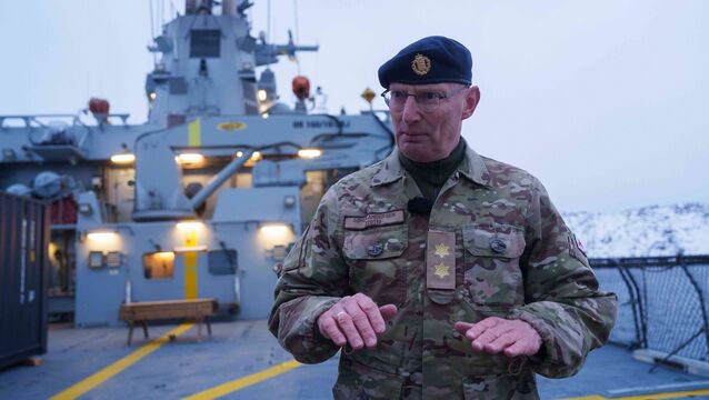 <p>Major General Søren Andersen on board the Royal Danish Navy's HDMS Knud Rasmussen in Nuuk on Saturday. Several other European countries including France, Germany, the UK, Norway, Sweden, and the Netherlands also sent troops to Greenland in recent days. 	Picture: Evgeniy Maloletka/AP</p>