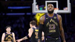 <p>THE KING: LeBron James of the Los Angeles Lakers looks on against the Utah Jazz. Pic: Ronald Martinez/Getty Images</p>