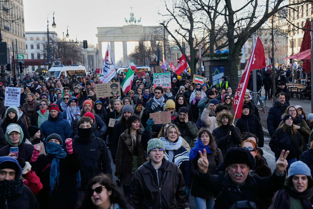 Sunday's demonstration in Berlin in support of the protests in Iran against the Iranian government. Picture: Ebrahim Noroozi/AP