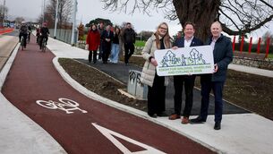 <p> Transport Minister Darragh O’Brien with NTA chief executive Anne Shaw and Transport Infrastructure Ireland chief  Lorcan O’Connor at the announcement of €360m in Government funding for Active Travel and Greenways in 2026. Picture: Maxwell’s  </p>