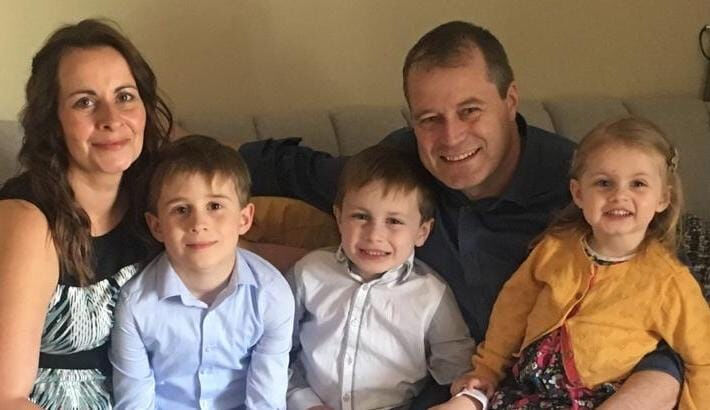Deirdre Morley, left, and Andrew McGinley (second from right) with their three children, Conor, Darragh, and Carla. File picture