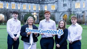 <p>Members of UCC Commerce Society Conference Committee Zach Hyland, Becky Russell (Co-director), Jack Twomey (Co-director), Lucy McCarthy, John Cashman</p>