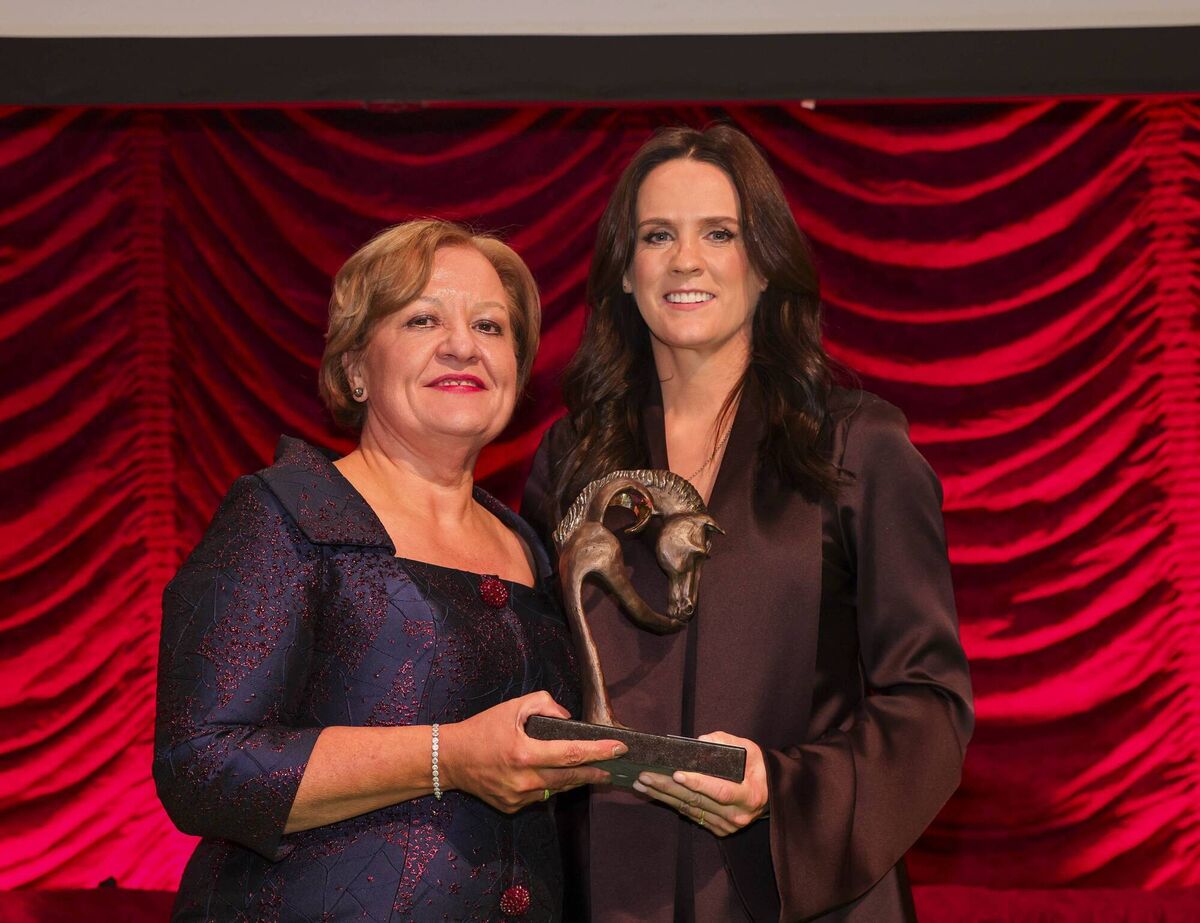  Pictured is Suzanne Eade, HRI CEO and Rachael Blackmore who won the Contribution to the Industry Award at the Horse Racing Ireland Awards back in December. Photo Chris Bellew / Fennells 