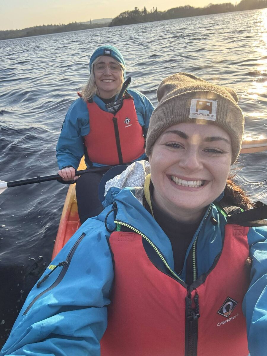 Irish Examiner lifestyle writer Breda Graham pictured with Sam Nagle, who she met for the first time on a kayak trip at Wander Wild Festival. Picture: Breda Graham. Irish Examiner lifestyle writer Breda Graham pictured with Sam Nagle, who she met for the first time on a kayak trip at Wander Wild Festival. Picture: Breda Graham.