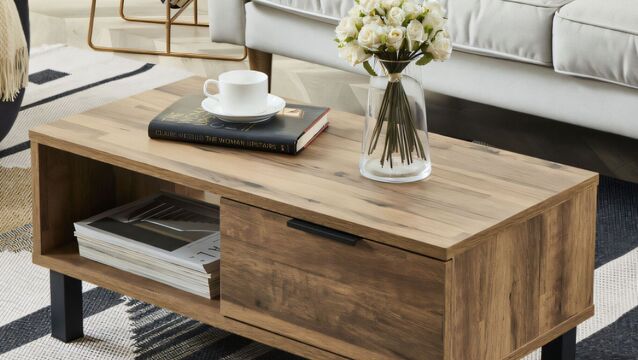 <p> The Hampshire coffee table in oak is compact with handy storage for small spaces; €102, The Range.</p>