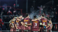 A view of the Munster team huddle during a break in play 17/1/2026