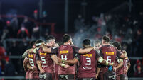 A view of the Munster team huddle during a break in play 17/1/2026