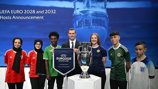 <p>Republic of Ireland underage international Ade Solanke with Gareth Bale. Pic: ©INPHO/UEFA/Kristian Skeie</p>