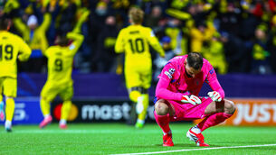 <p>Manchester City goalkeeper Gianluigi Donnarumma and his team had a bad night. Pic: Fredrik Varfjell/AP</p>