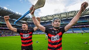 <p>Ballygunner’s Ronan Power and Pauric Mahony cerebrate. Pic: James Crombie/Inpho</p>
