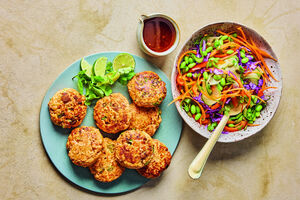 Sophie Richards’ Thai salmon cakes with rainbow crunch salad