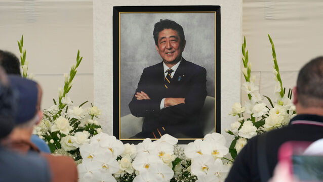 Former PM Shinzo Abe at Zojoji temple in Tokyo (Shuji Kajiyama/AP)