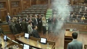 Watch: Kosovo politicians use teargas in parliament