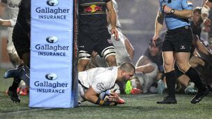 <p>Bath's Francois van Wyk crosses for a try against Newcastle Red Bulls at Kingston Park Stadium on December 21, 2025 in Newcastle upon Tyne, England. (Photo by Stu Forster/Getty Images)</p>