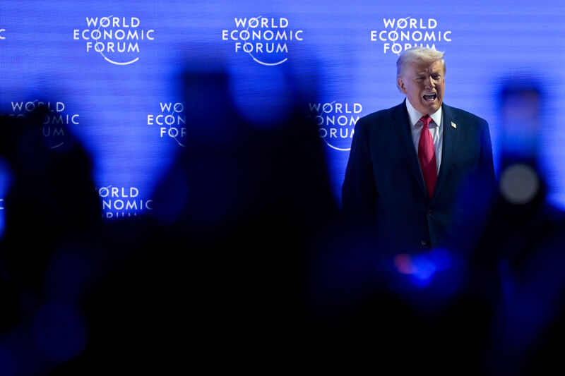 US President Donald Trump addressing the 56th annual meeting of the World Economic Forum in Davos (Gian Ehrenzeller/Keystone via AP)