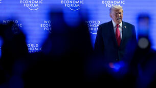 <p>US President Donald Trump addressing the 56th annual meeting of the World Economic Forum in Davos (Gian Ehrenzeller/Keystone via AP)</p>