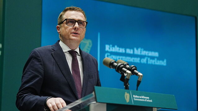 <p>Housing minister James Browne speaking to the media at a press conference on the housing infrastructure investment fund. Picture: Brian Lawless/PA</p>