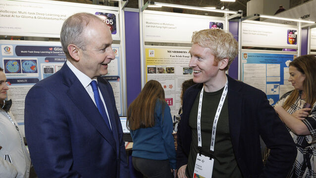 <p>Taoiseach Micheál Martin with Patrick Collison, co-founder and CEO of Stripe at the Stripe Young Scientist and Technology Exhibition 2026 in the RDS. Brothers Patrick and John Collison are two of Ireland's 11 billionaires.  Picture: Conor McCabe Photography</p>