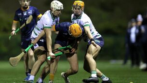 <p>BATTLE: DCU Dochas Eireann's Sean Rowley with Keith Smyth and Adam English of University of Limerick. Pic: ©INPHO/Laszlo Geczo.</p> <p>BATTLE: DCU Dochas Eireann's Sean Rowley with Keith Smyth and Adam English of University of Limerick. Pic: ©INPHO/Laszlo Geczo.</p>
