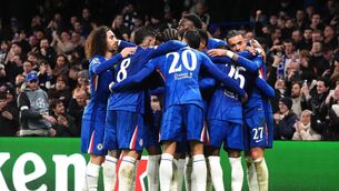 <p>NERVY WIN: Chelsea celebrate Moises Caicedo’s (hidden) winner (Adam Davy/PA)</p>