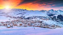 Amazing sunrise and ski resort in the French Alps,Europe