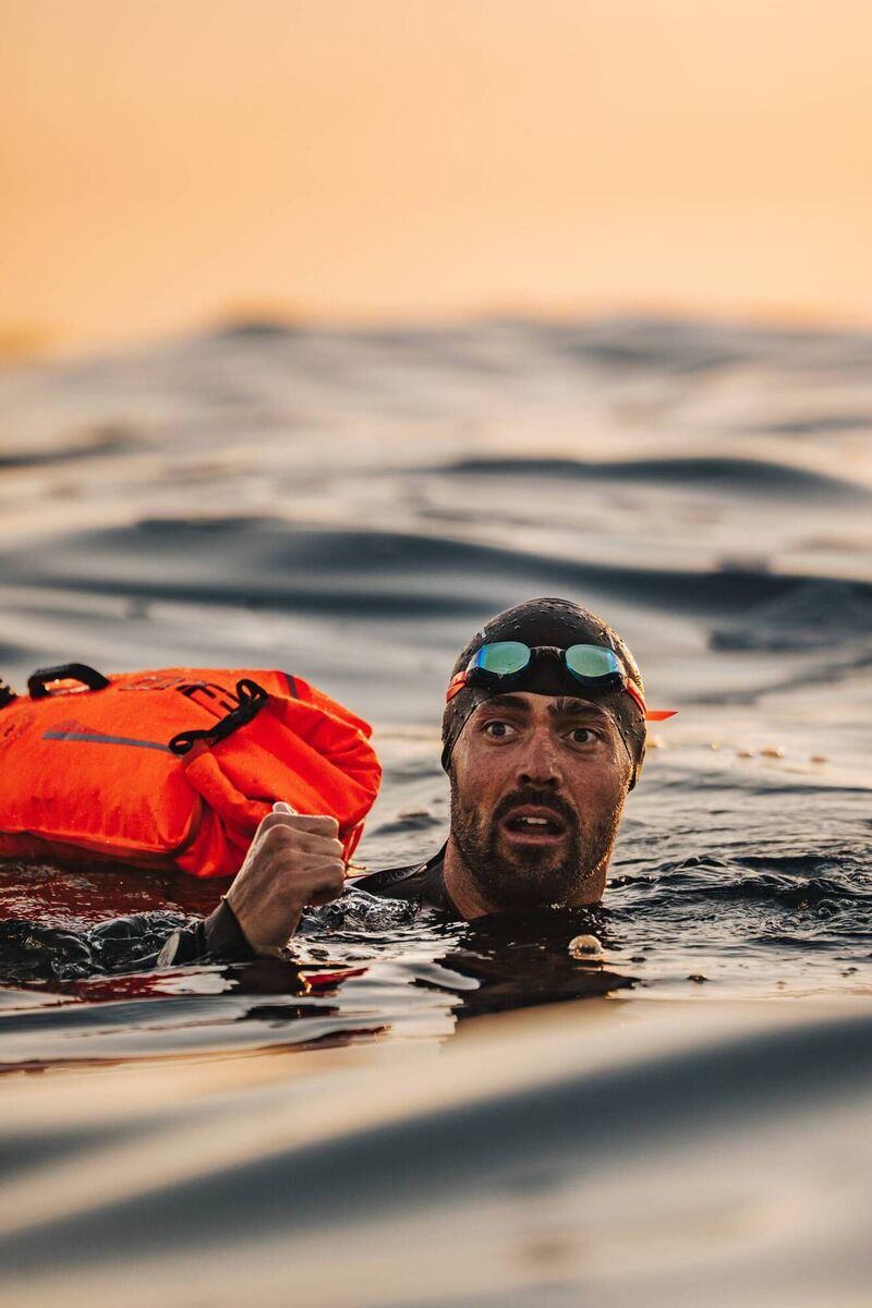 Swimming 3.4 km in Rio during Project Se7en where Spencer Matthews completed IronMans on seven continents.