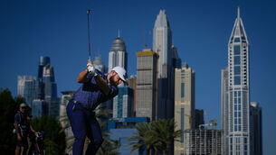 <p>Tyrrell Hatton plays his second shot on the 16th hole during first round of the Dubai Desert Classic. Pic: Altaf Qadri/AP</p> <p>Tyrrell Hatton plays his second shot on the 16th hole during first round of the Dubai Desert Classic. Pic: Altaf Qadri/AP</p>