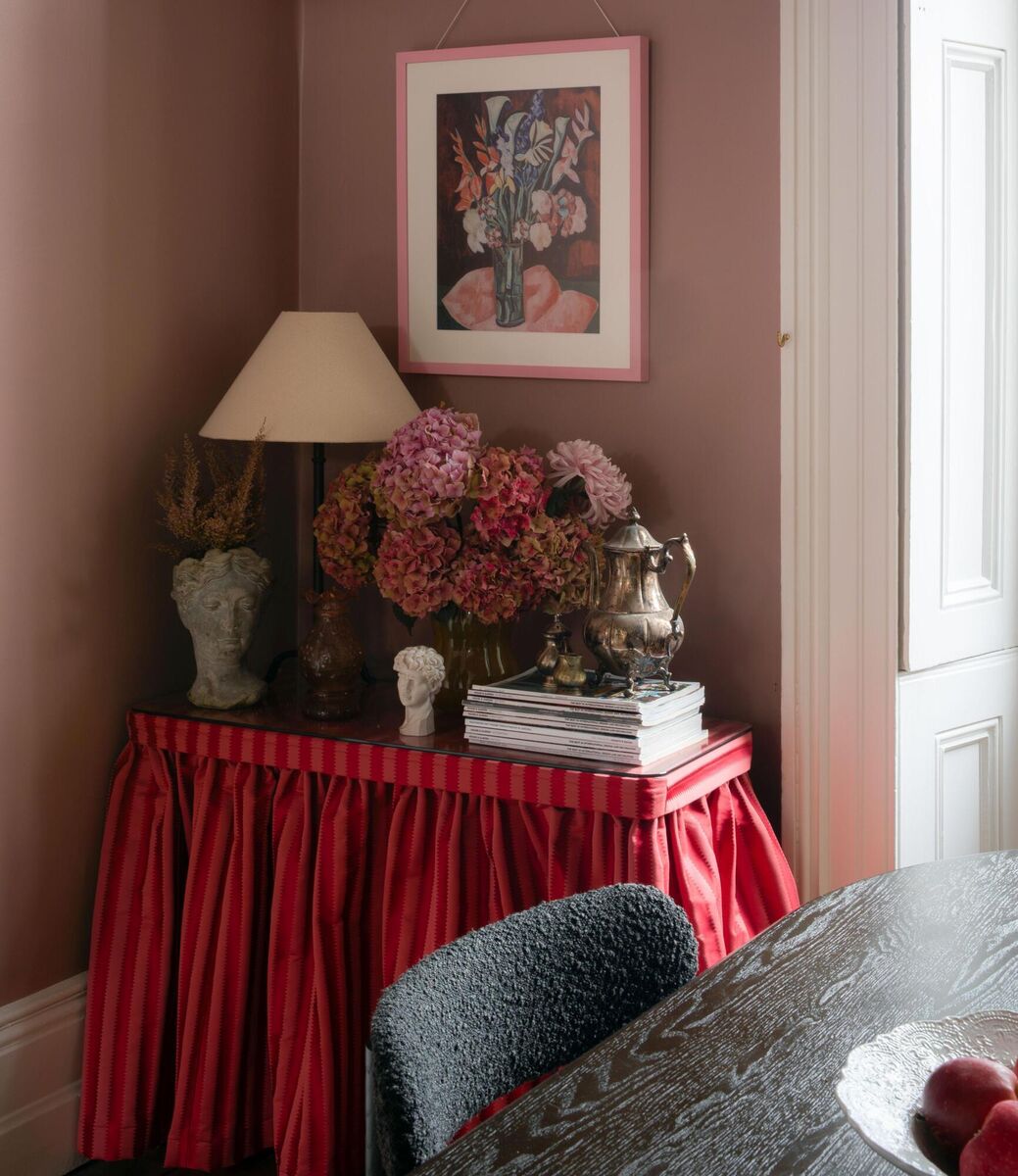  There's a striking blend of streamlined contemporary dining furniture and opulent textures and fabrics in this room by Porcha Design. Picture: Ruth Maria Murphy