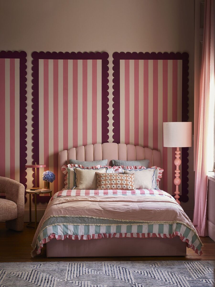 Pastel interiors were an 80s trend, with ruffled finishes on cushions and bed valance sheets, such as in this bedroom interior set-up courtesy of Dfs.